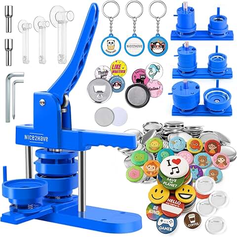 Button maker kit with multiple size molds and 500+ designs