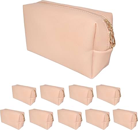 Set of 10 beige vegan leather makeup bags, 8"x4.5"x3"