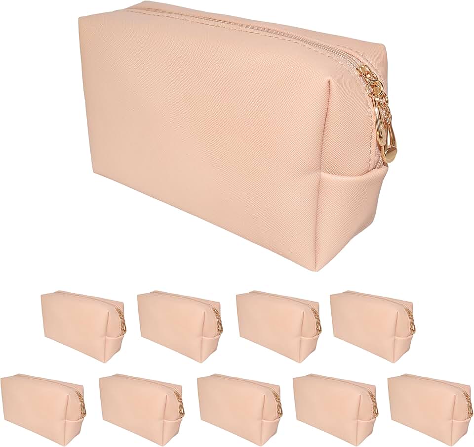 Set of 10 beige vegan leather makeup bags, 8"x4.5"x3"