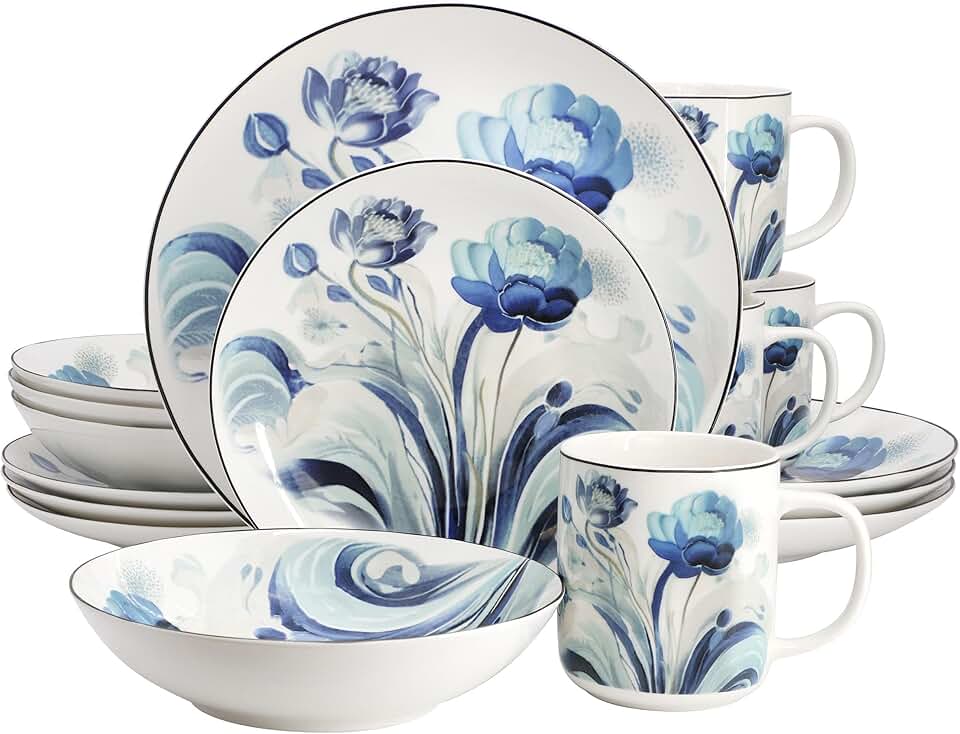16-Piece Abstract Floral Porcelain Dinnerware Set