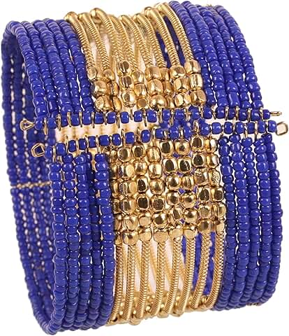 Colorful Bead and Metal Cuff Bracelet for Women