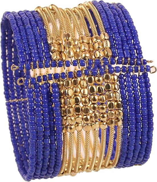 Colorful Bead and Metal Cuff Bracelet for Women