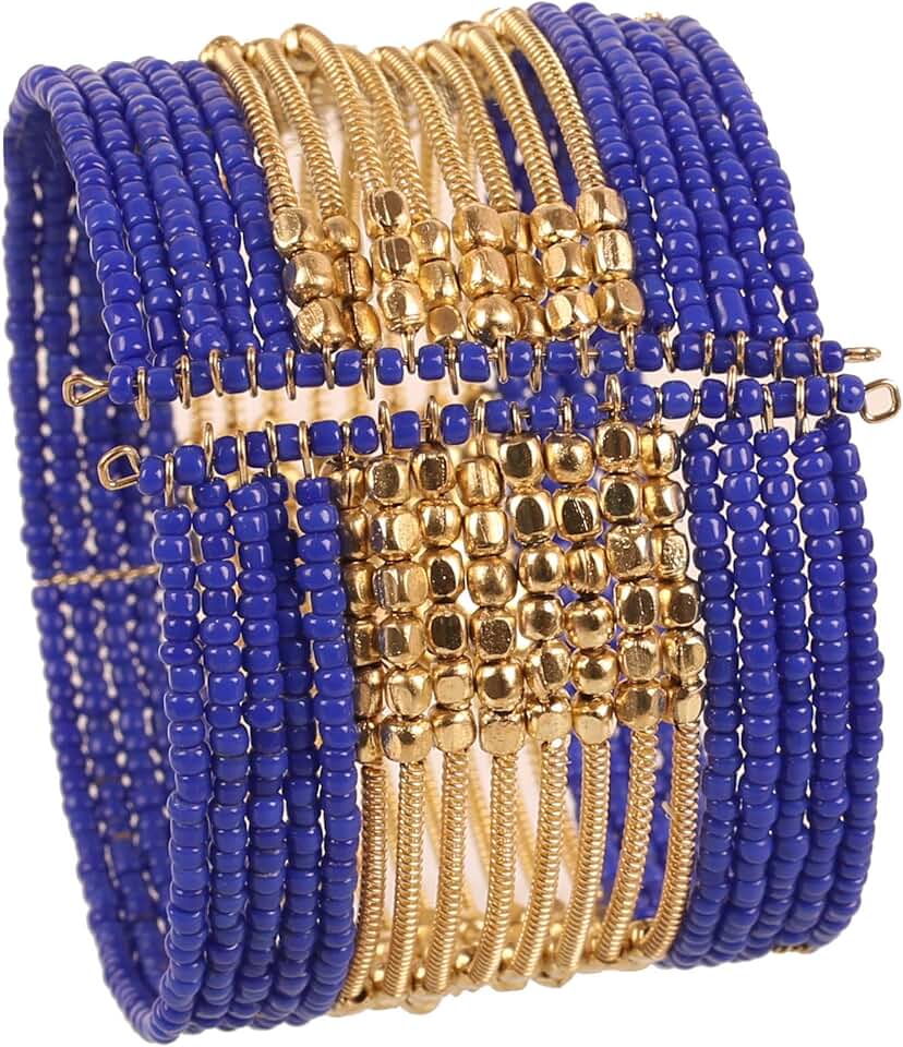 Colorful Bead and Metal Cuff Bracelet for Women