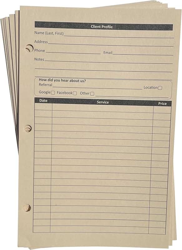 Tan Stylist Binder Insert Cards for Client Records
