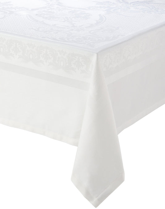 Thiebaut, Beauregard Blanc White) Tablecloth, 75" x 122", 100% two-ply twisted cotton, Made in France