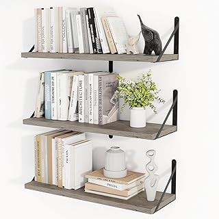 Set of 3 24-inch floating wall shelves in silver grey