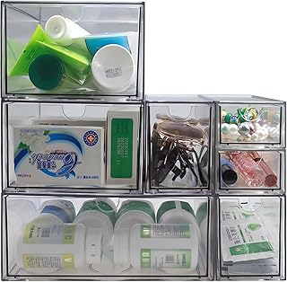 Set of 7 Clear Stackable Storage Drawers