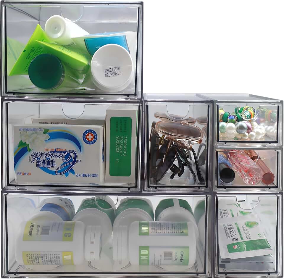 Set of 7 Clear Stackable Storage Drawers