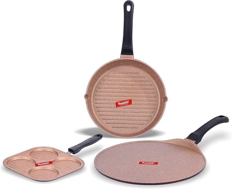Nonstick Granite Cookware Set with Grill Pan, Snack Maker, and Tawa