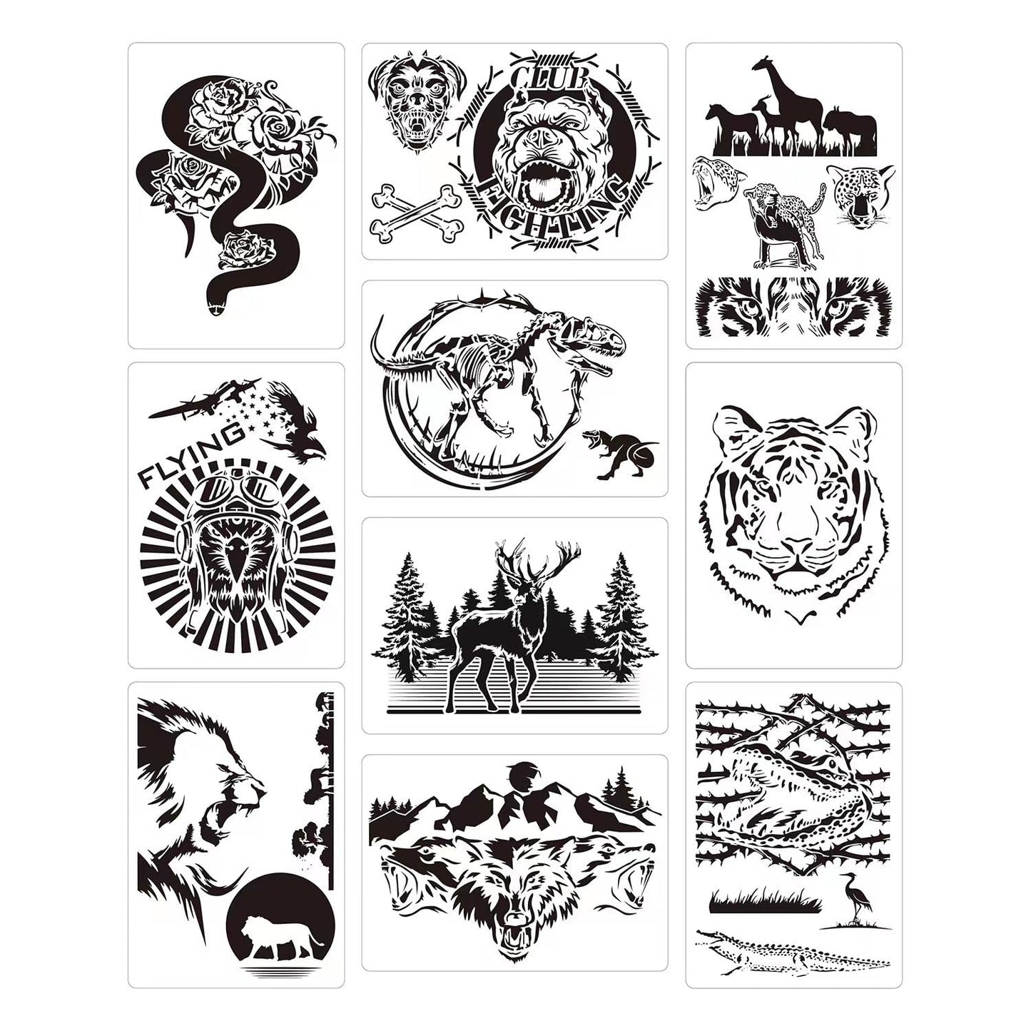 10 Pcs Reusable Forest Wildlife Painting Stencils