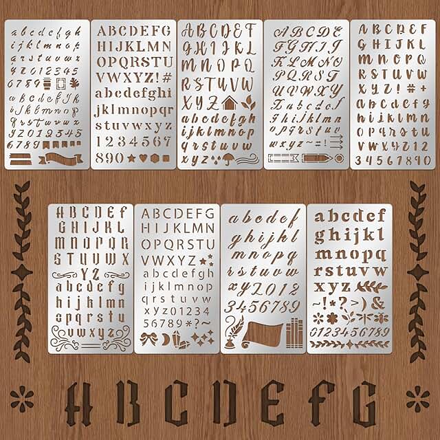 Set of 9 Metal Stencils for Wood Burning and Crafting