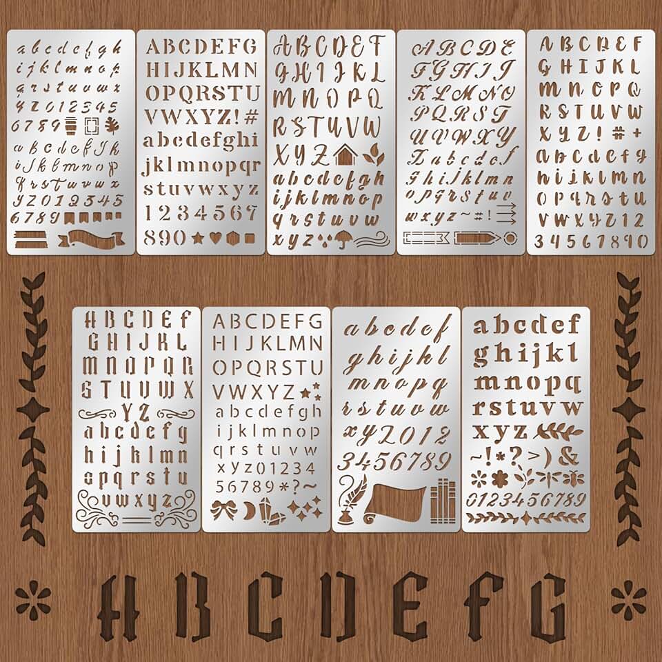 Set of 9 Metal Stencils for Wood Burning and Crafting