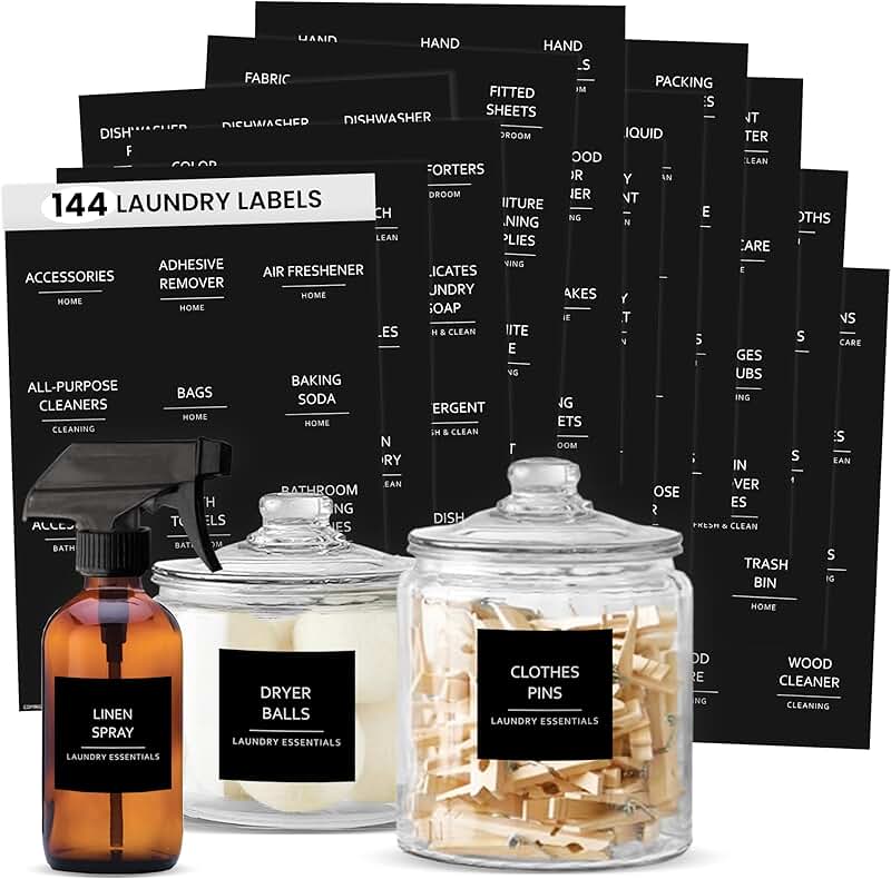 Minimalist Laundry and Kitchen Labels, Waterproof Vinyl