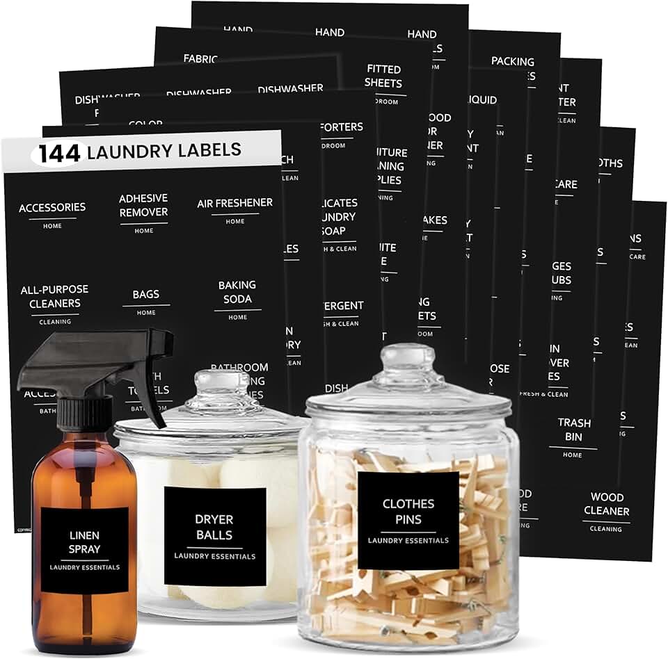 Minimalist Laundry and Kitchen Labels, Waterproof Vinyl