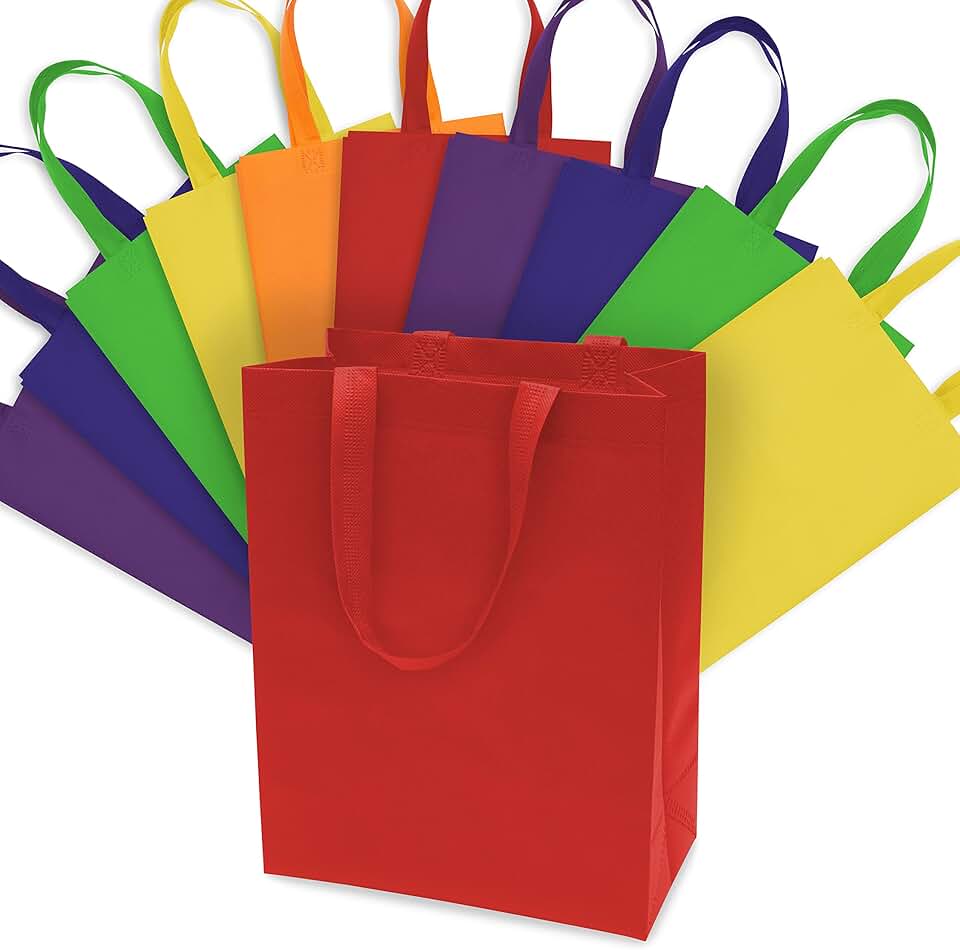 Set of 12 Large Reusable Fabric Tote Bags with Handles