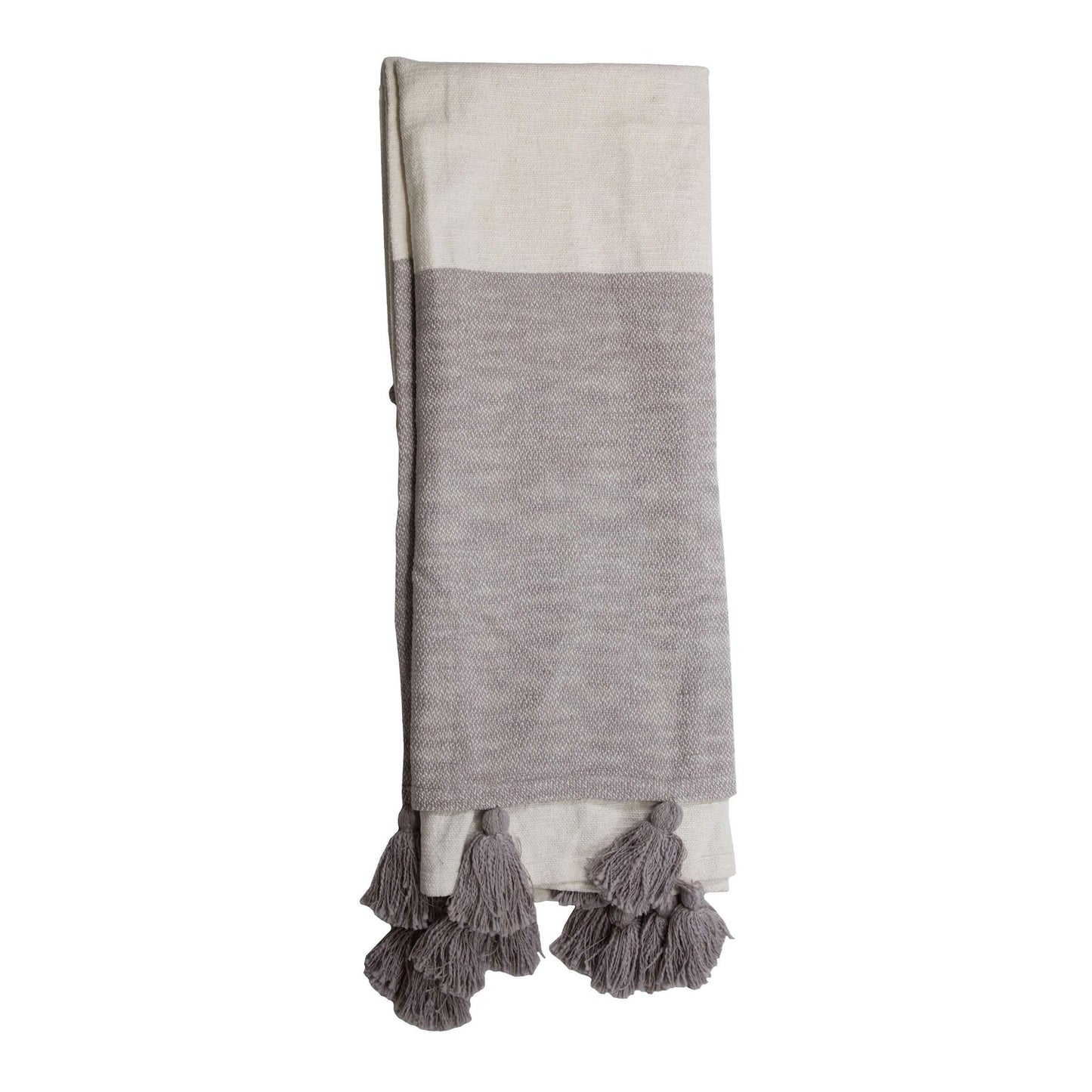 Gray Striped Handwoven 50 x 60 inch Cotton Throw Blanket with Hand Tied Fringe
