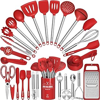 34-Piece Kitchen Utensil Set with Silicone and Steel Handles