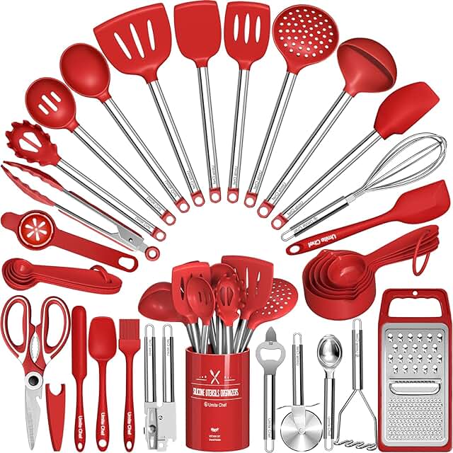 34-Piece Kitchen Utensil Set with Silicone and Steel Handles
