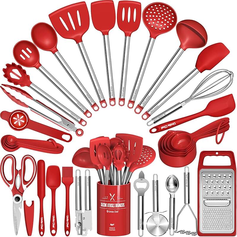 34-Piece Kitchen Utensil Set with Silicone and Steel Handles