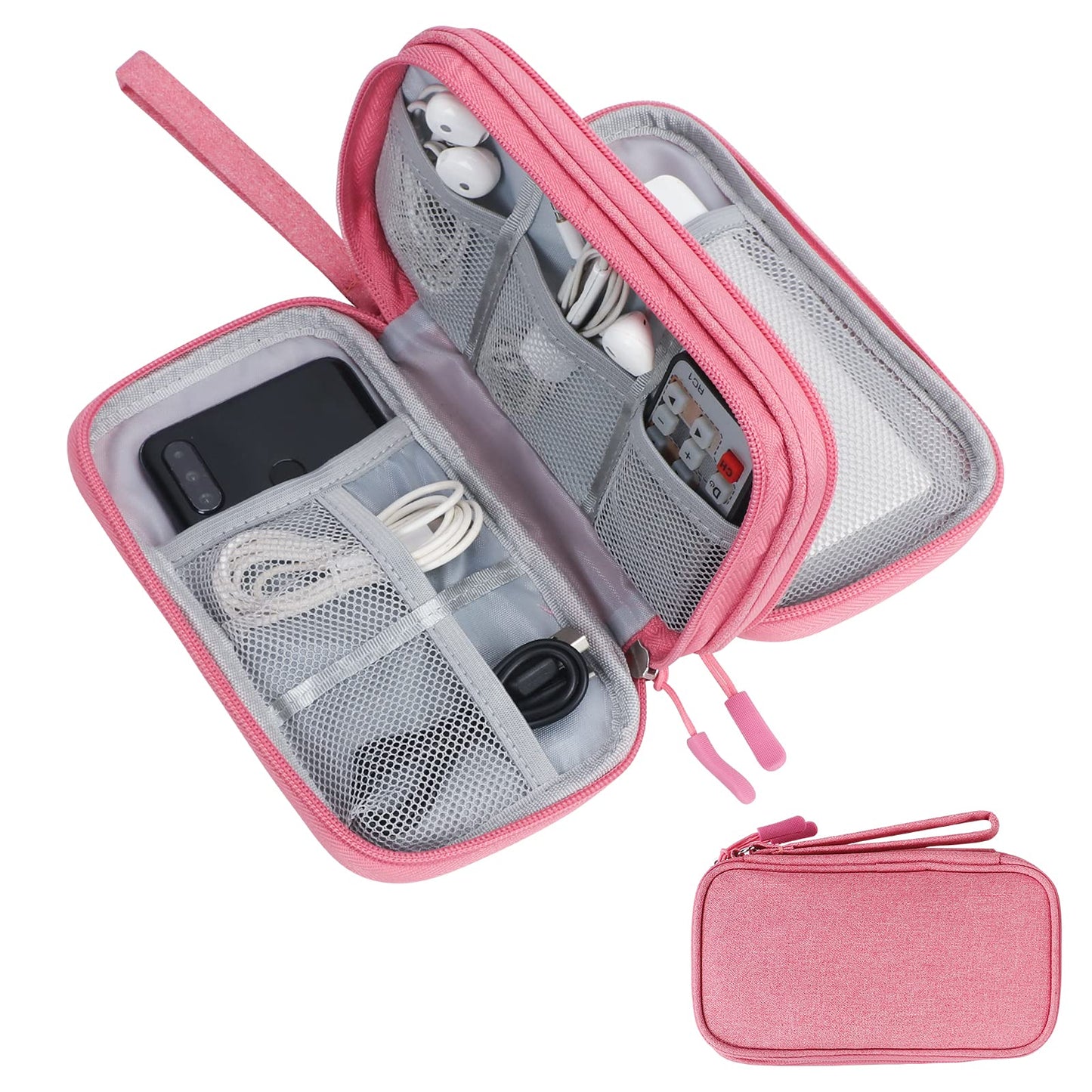 Travel Cable Organizer,Electronics Accessories Cases, All-in-One Storage Bag,[Waterproof] Accessories Carry Bag for USB Data Cable,Earphone Wire,Power Bank, Phone,Pink