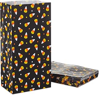 Halloween Paper Party Favor Bags, Black and Candy Corn (30)