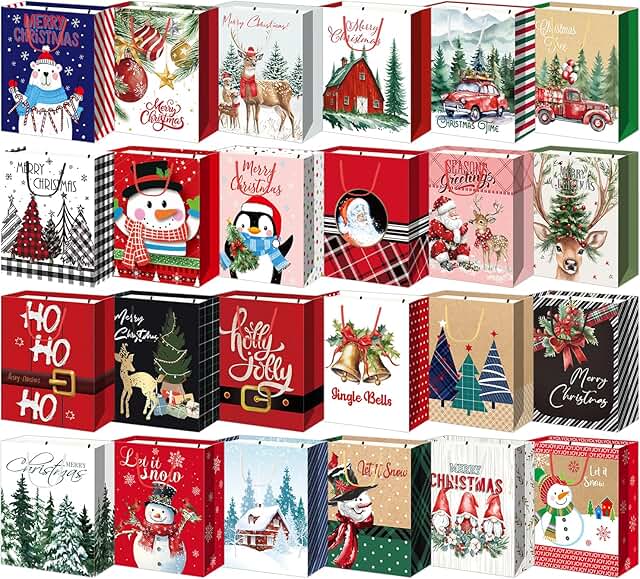 24 Large Christmas Gift Bags with Handles