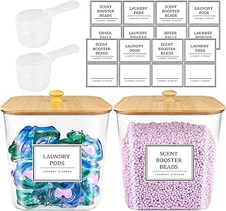 Two Laundry Pod Storage Containers with Wooden Lids