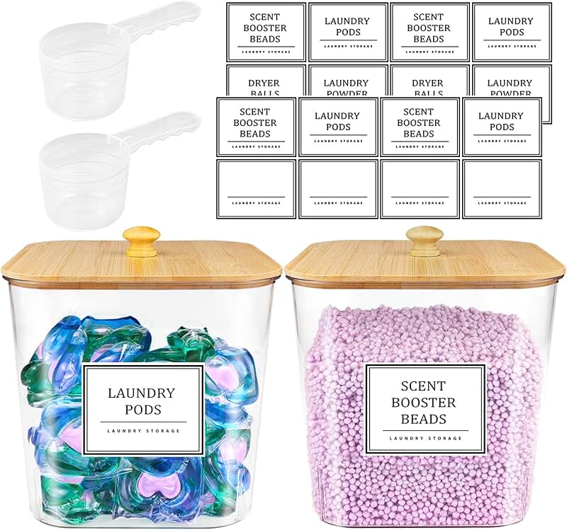Two Laundry Pod Storage Containers with Wooden Lids