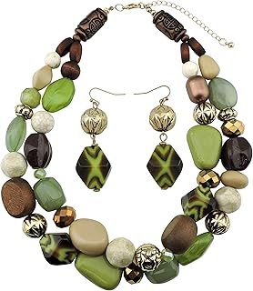 Trendy 2-Layer Beaded Necklace and Earrings Set
