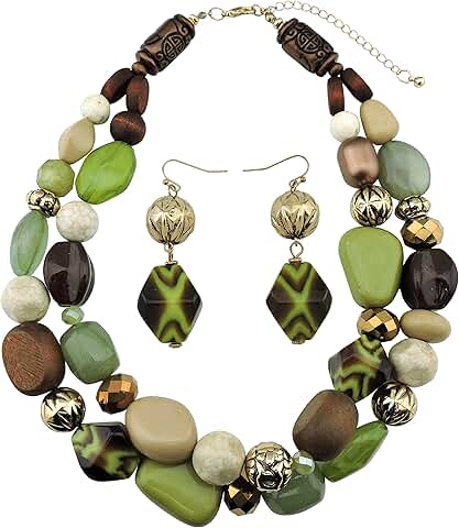 Trendy 2-Layer Beaded Necklace and Earrings Set