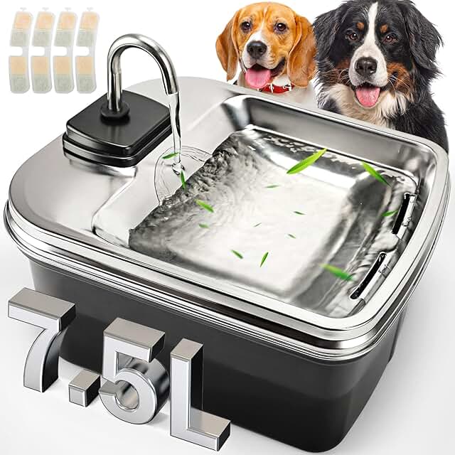 Large Stainless Steel Dog Water Fountain with Filters