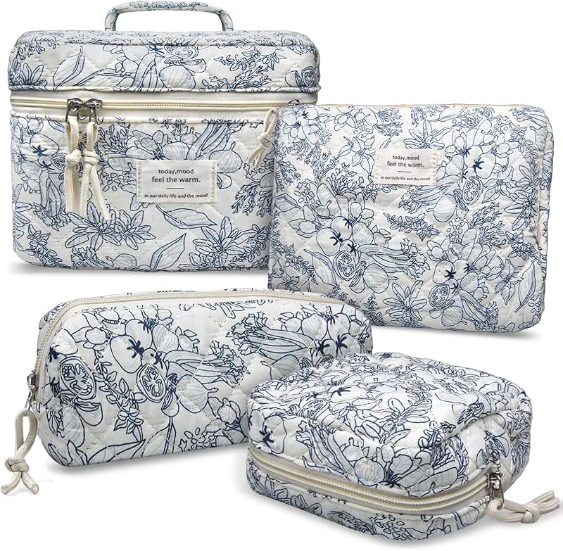 Large floral quilted makeup and toiletry bag for women