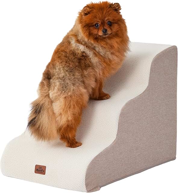 Beige 3-Step Dog and Cat Stairs for Couch and Chair