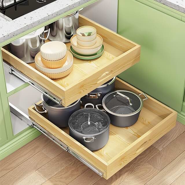 Pull Out Wooden Cabinet Organizer for Pots and Pans