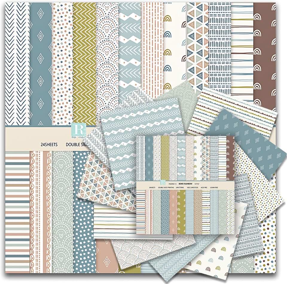 Boho Scrapbook Paper Set with 48 Sheets