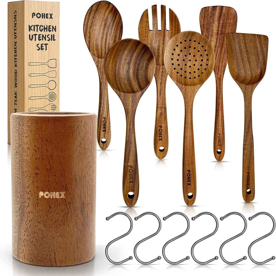 12-Piece Teak Kitchen Utensil Set with Holder