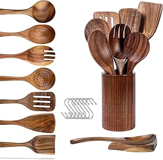 9-Piece Teak Wood Cooking Utensil Set with Holder