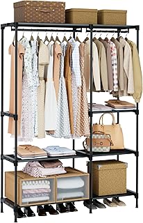 Large Portable Clothes Rack with Shelves and Hanging Rods