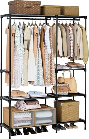 Large Portable Clothes Rack with Shelves and Hanging Rods