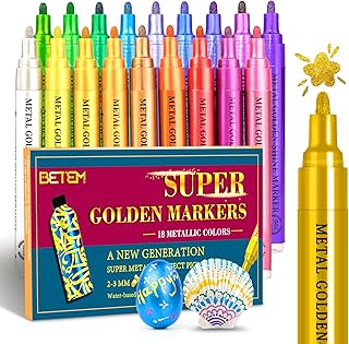 Metallic Paint Markers Set with 18 Colors and 2-3mm Tips