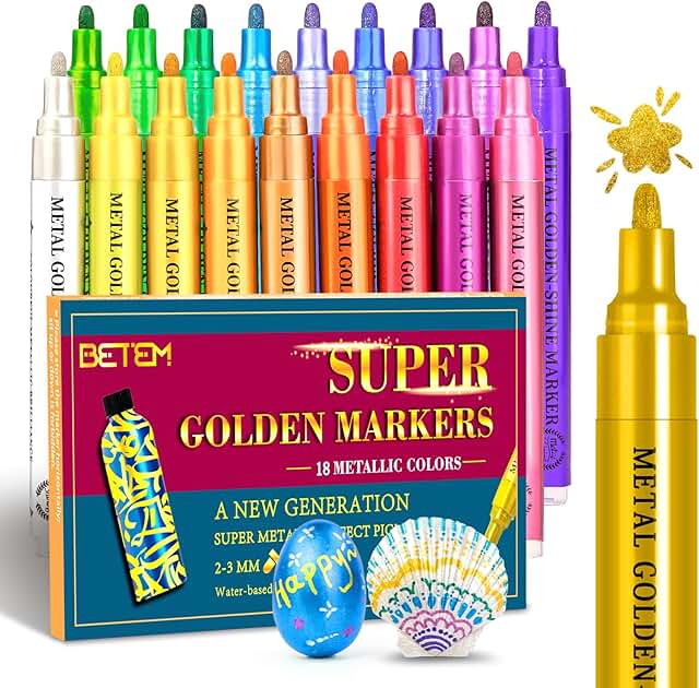 Metallic Paint Markers Set with 18 Colors and 2-3mm Tips