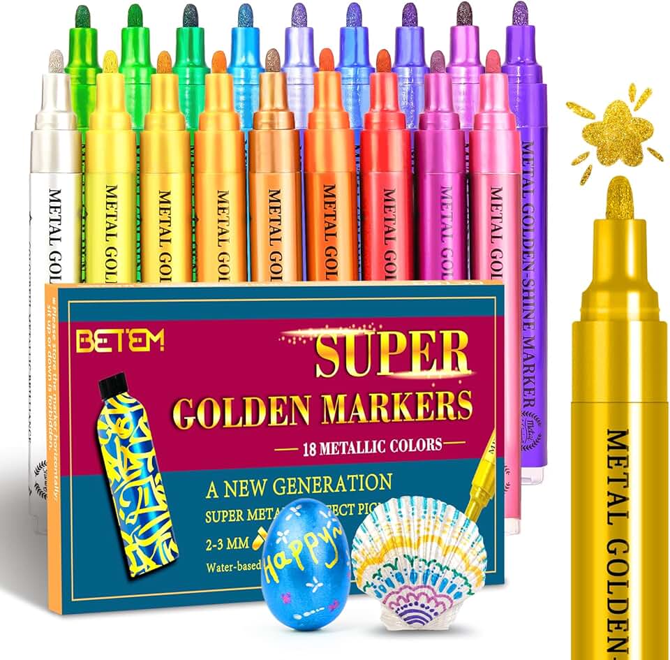Metallic Paint Markers Set with 18 Colors and 2-3mm Tips