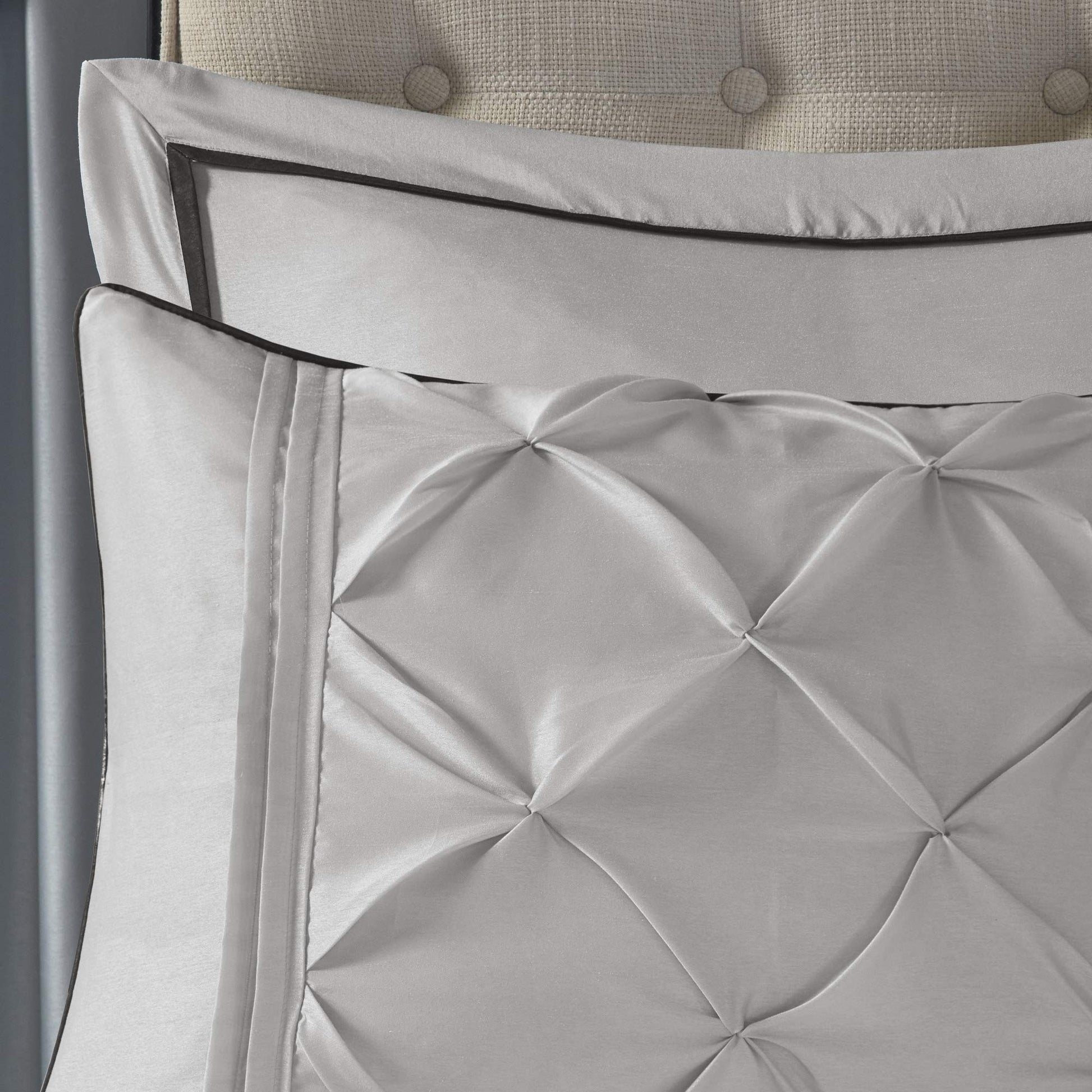 Essentials Room in a Bag Faux Silk Comforter Set  Luxe Diamond Tufting All Season Bedding, Matching Curtains, Decorative Pillows, Grey King(104"x92") 24 Piece
