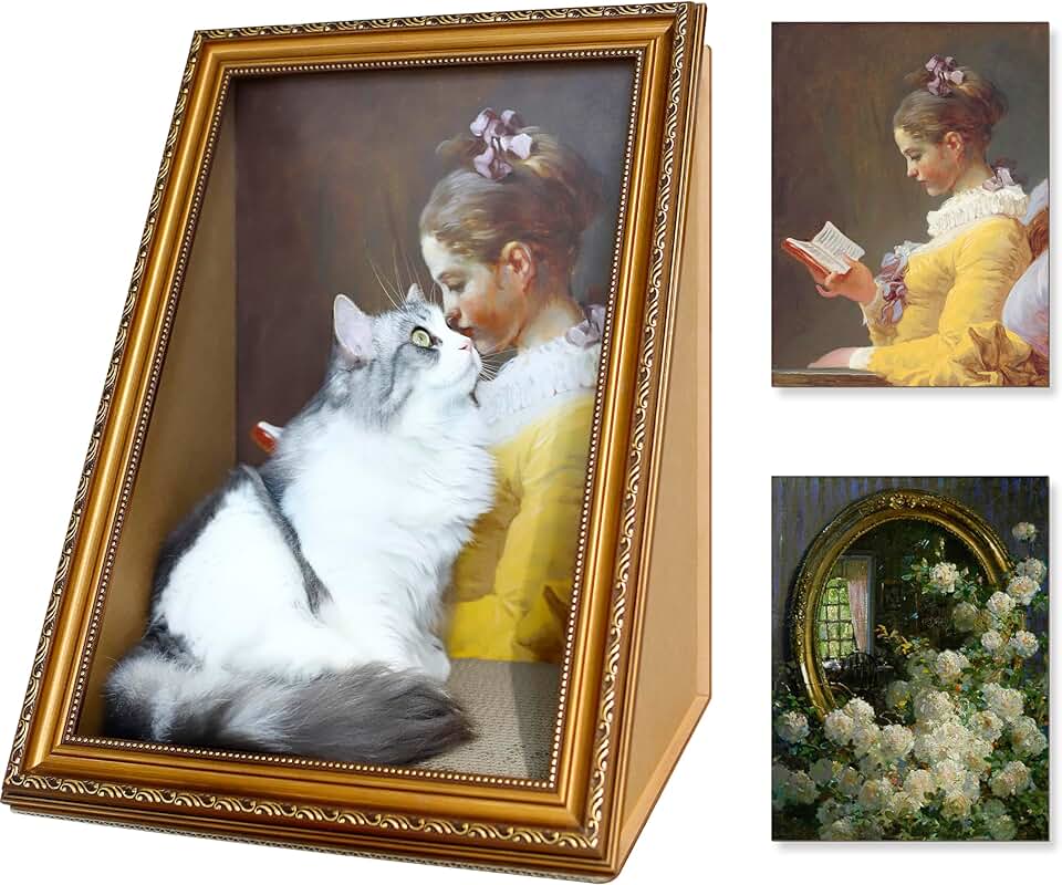 Double-Sided Cat Painting House with Scratcher and Bed