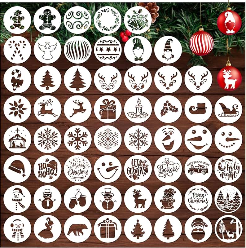 Set of 58 small 3-inch Christmas stencils for DIY crafts