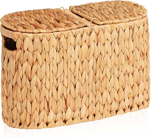 Wicker Toilet Paper Storage Basket with Lid and Handles