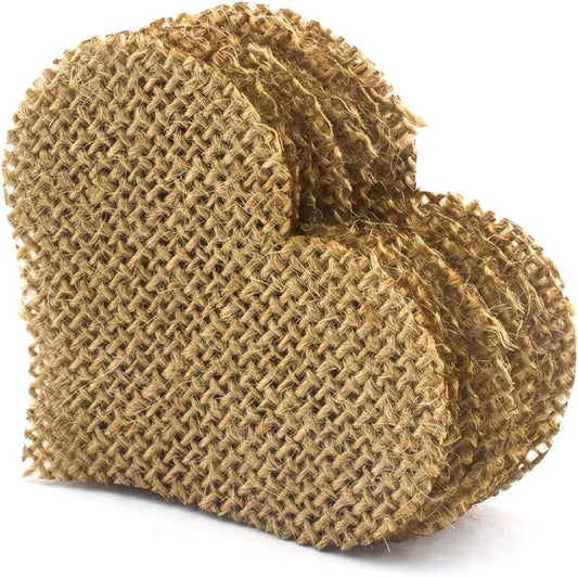 100 Natural Jute Burlap Heart Decorations for Crafts