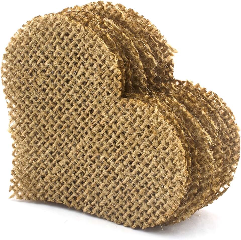 100 Natural Jute Burlap Heart Decorations for Crafts