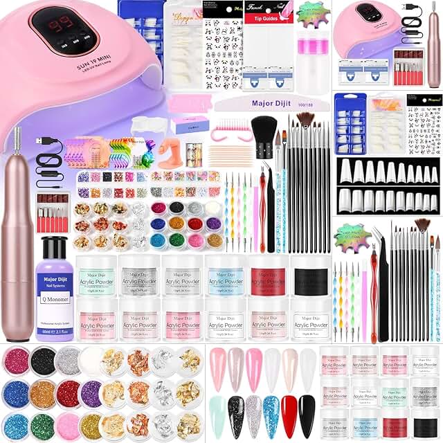 Acrylic Nail Kit with Lamp, Drill, Glitter, Brushes, 12 Colors