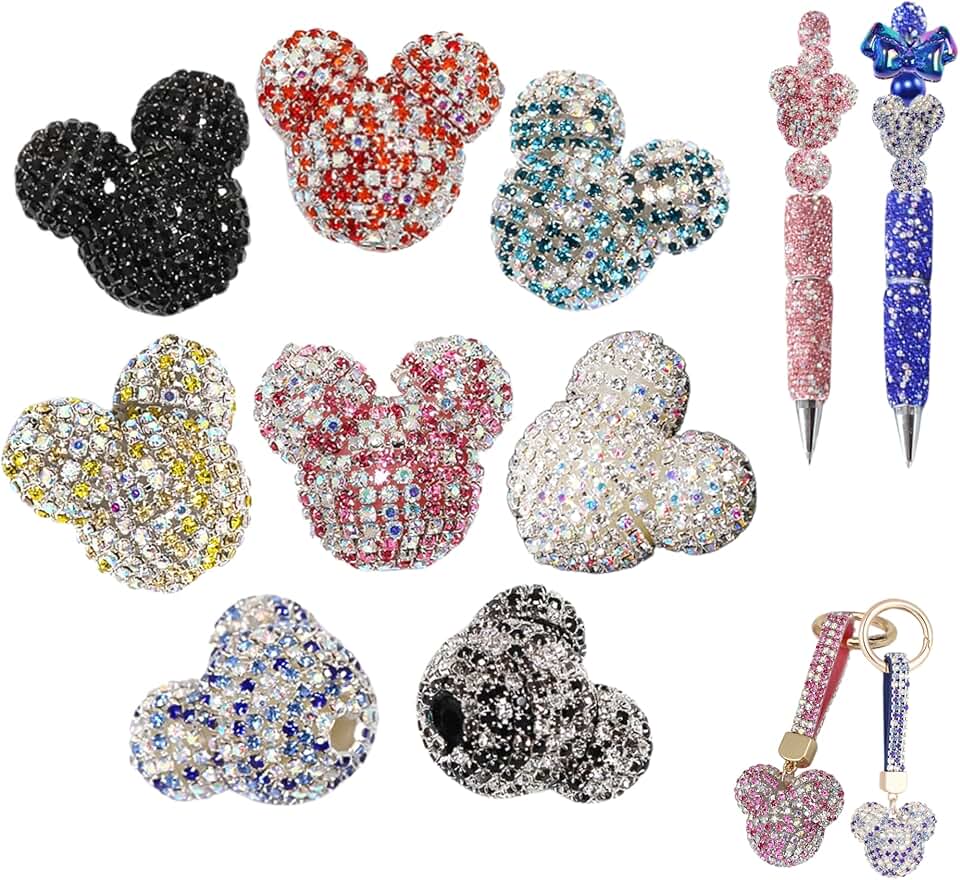 32mm Rhinestone Mouse-Shaped Glitter Beads, 8 Pack